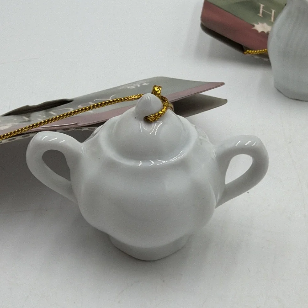 Vintage White Porcelain 4 Piece Miniature Tea Set Ornaments Holiday Time